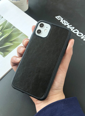 纯黑色苹果16pro Max手机壳15皮质iphone14plus防摔13保护软12套11男女款xs max硅胶xr全包x个性8p商务7简约