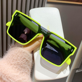 网红连体字母FENG太阳镜高级感INS方形大框圆脸显瘦女墨镜男复古