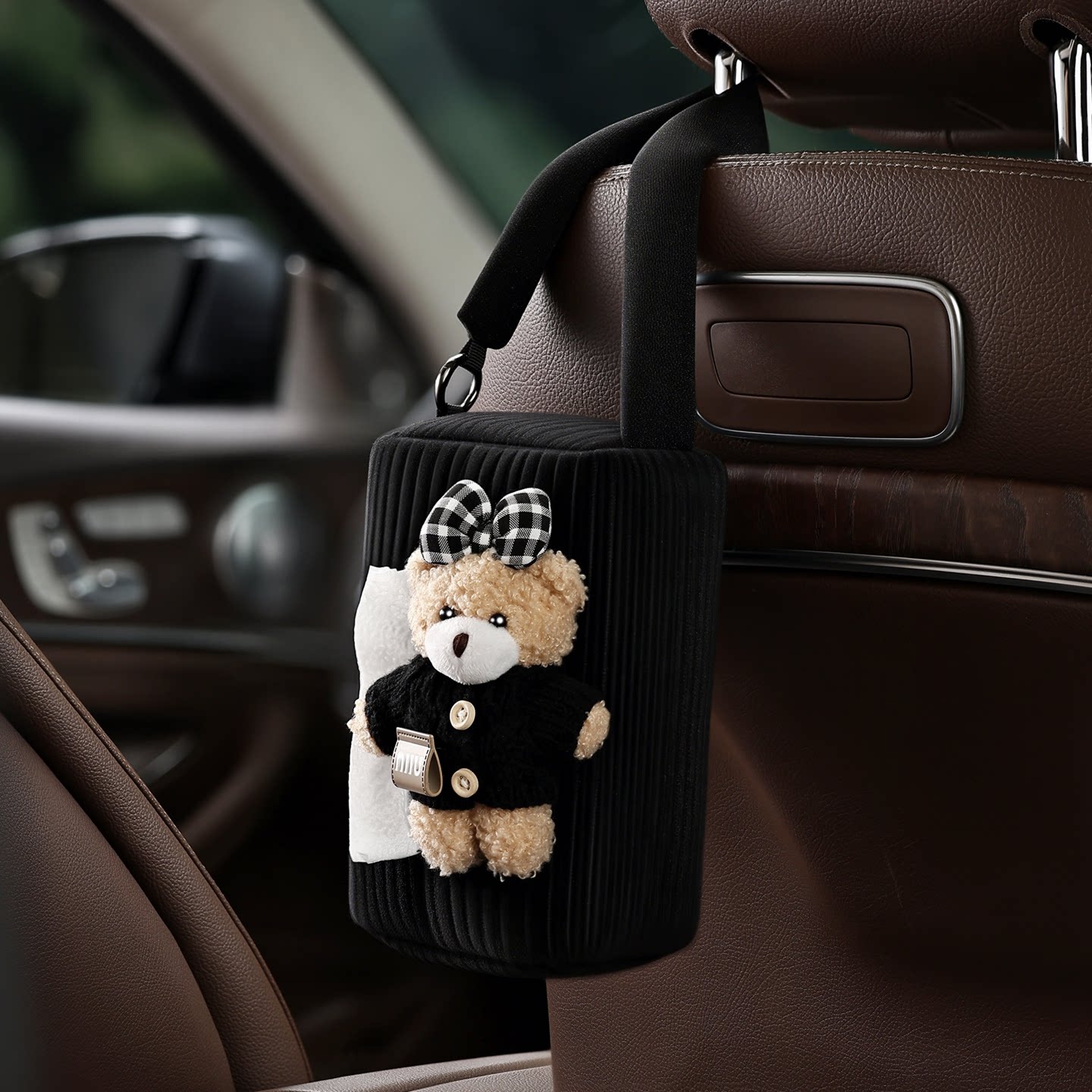 甜酷小熊汽车纸巾盒卡通高级感挂式车载抽纸盒通用椅背车内饰用品