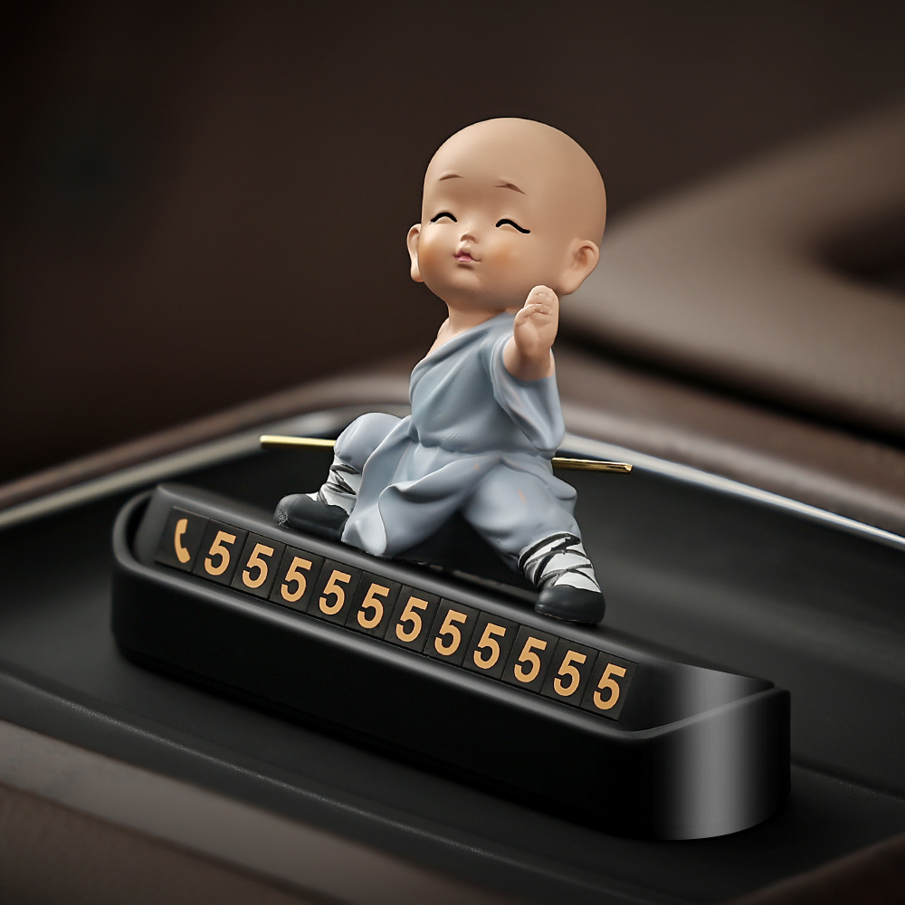 四趣沙弥汽车临时停车电话号码牌车内装饰小摆件车载挪车牌移车卡