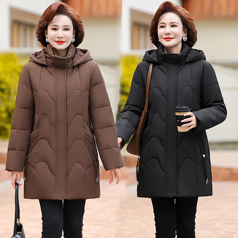 雅致鹿冬季中年羽绒服女2025新款妈妈装休闲中长款加厚鸭绒保暖