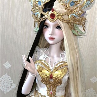 BJD娃娃假发光仙子白光莹黑色加金色长直发（不含娃娃衣服及头饰