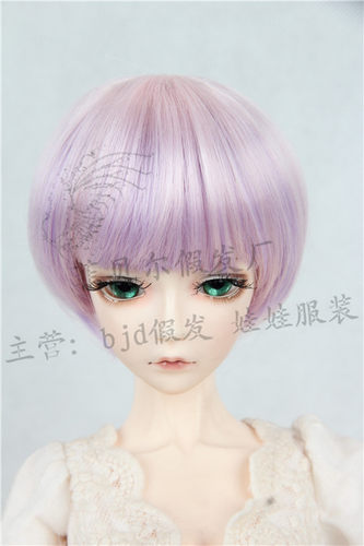 bjd/sd娃娃假发1/3 1/4 粉紫渐变 高温丝短发 齐刘海 女娃短毛
