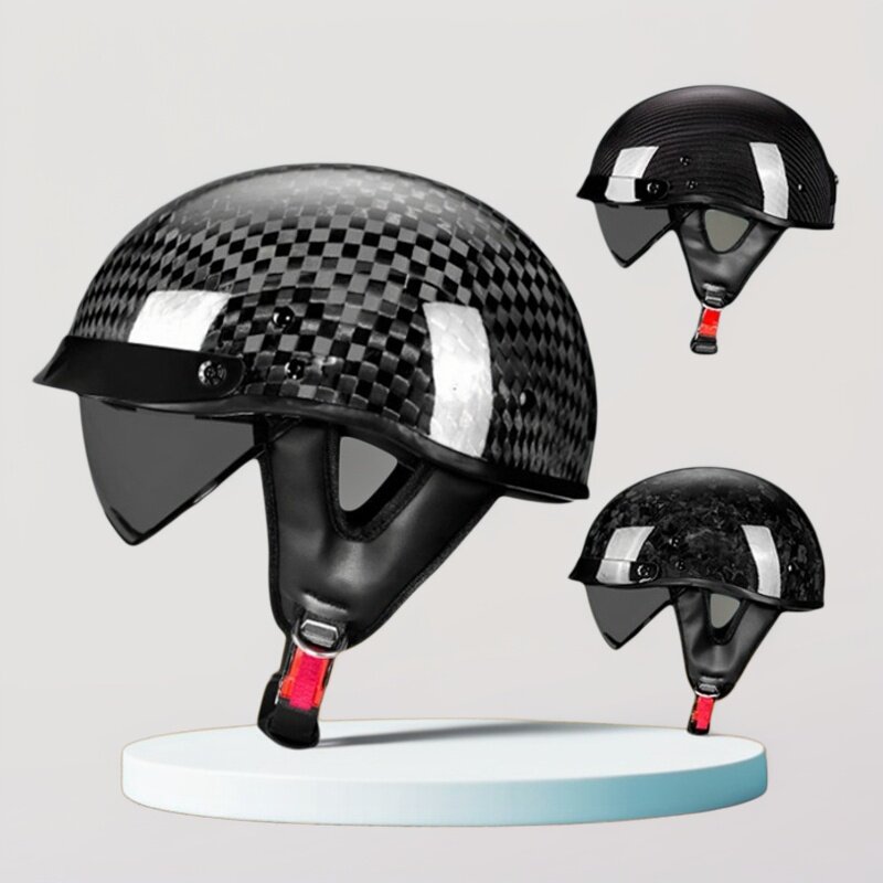 复古碳纤维头盔超轻男巡航摩托车半盔夏季机车哈雷瓢盔3C认证