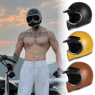 摩托车头盔复古全盔尖嘴玻璃钢小盔体男女巡航机车夏季 骑行拉力盔