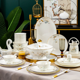 景德镇陶瓷餐具瓷碗套装家用骨瓷碗碟餐盘伴手礼小套礼品碗盘批发