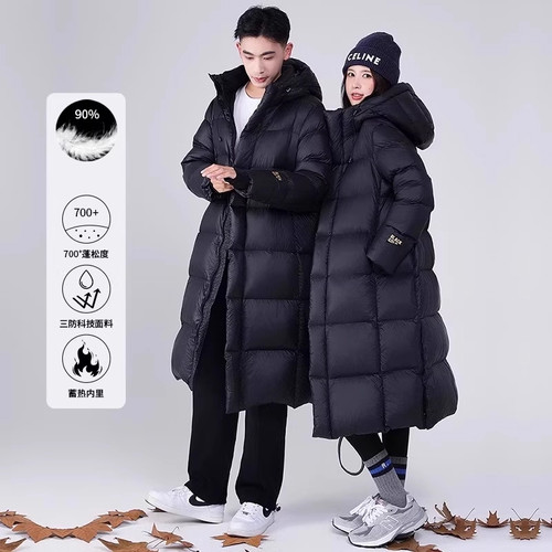 黑金高端羽绒服短款长款连帽情侣男女长款2025秋冬新款加厚外套潮