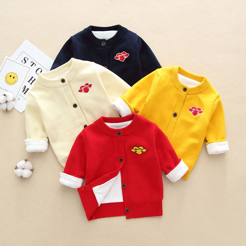 秋冬男女纯棉婴儿毛衣开衫加绒