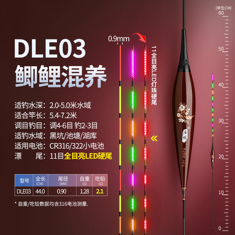 黄金眼新款LED电子夜光漂咬钩变色鱼漂日夜两用细尾高灵敏浮漂316