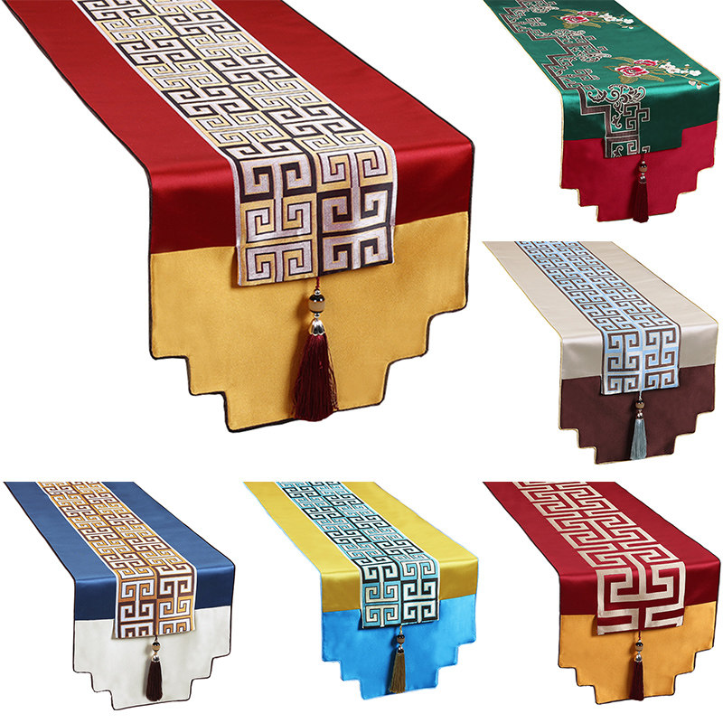 艺必旭新中式古典玉桌旗茶几长条布艺中国风桌布床柜旗电视柜盖布