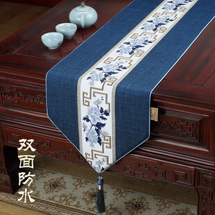 新中式禅意桌旗防水茶席茶几旗轻奢高端长条电视柜盖布茶桌垫布