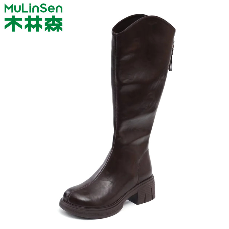 木林森女鞋2025冬季新款骑士靴子女粗跟显瘦增高不过膝软面长靴女,女鞋,骑士靴,淘宝优惠券,粉丝福利购,淘宝优惠卷