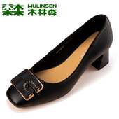 2025秋季 新款 粗跟浅口单鞋 木林森女鞋 女通勤百搭方头上班工作皮鞋