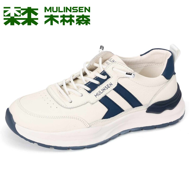 木林森男鞋2025秋季新款运动休闲皮鞋男士头层牛皮舒适时尚跑步鞋