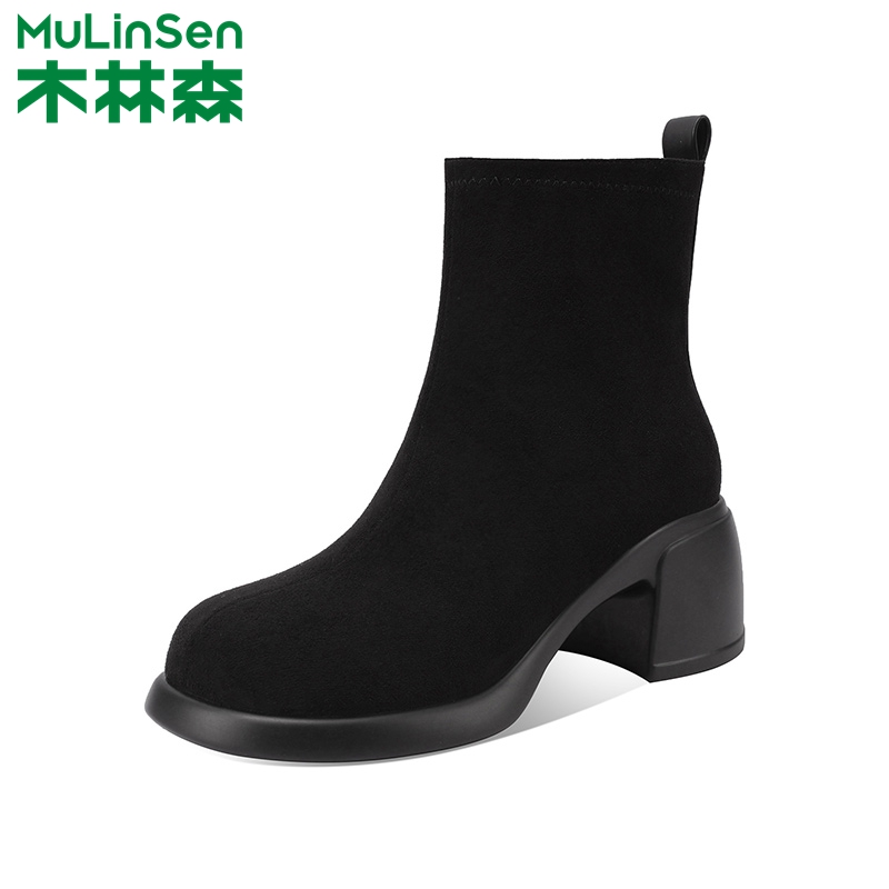 木林森百搭加绒保暖弹力瘦瘦靴