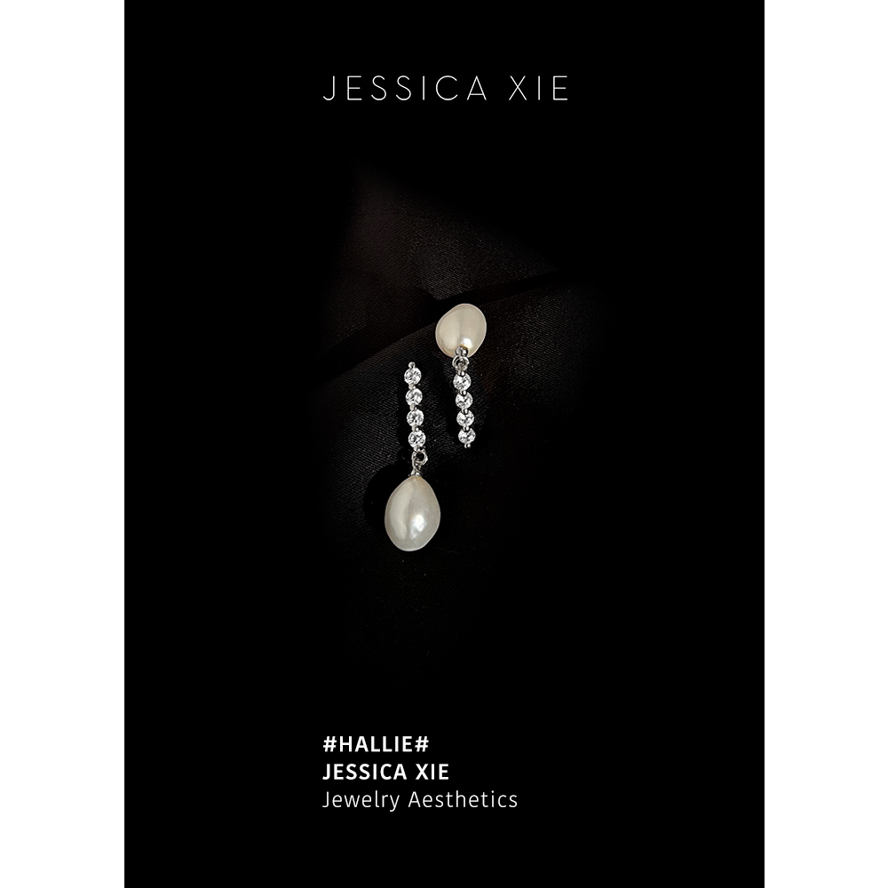 JX I 哈莉 法式气质高级轻奢锆石耳钉简约设计天然异形珍珠耳饰