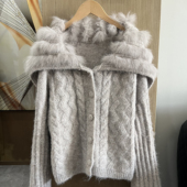 高级感显瘦 毛领针织上衣短款 狐狸毛海军领毛衣开衫 外套女2025新款