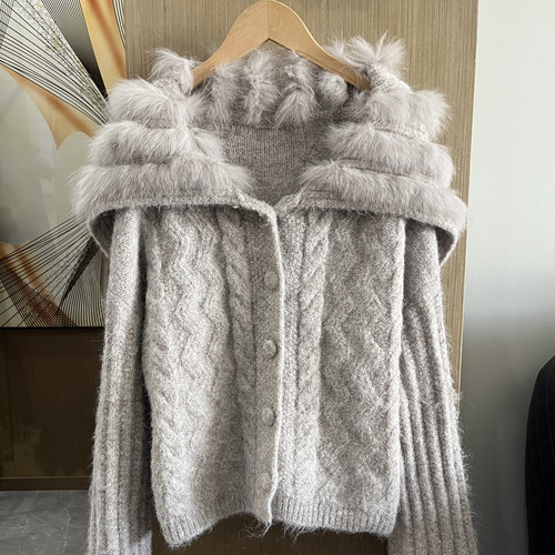 狐狸毛海军领毛衣开衫外套