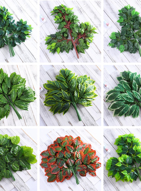 仿真榕树叶绿叶塑料假花榕树枝绿色植物叶子假树枝网红造景装饰