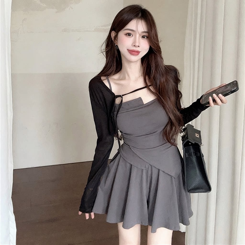 今年流行爆款时尚套装裙不规则吊带半身裙裤子防晒开衫三件套夏季