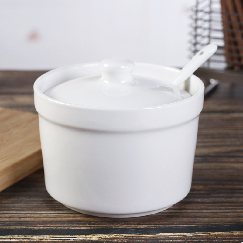 陶瓷调味罐厨房辣椒猪油盐罐鸡精佐料家用耐热高温白瓷带盖调料盒