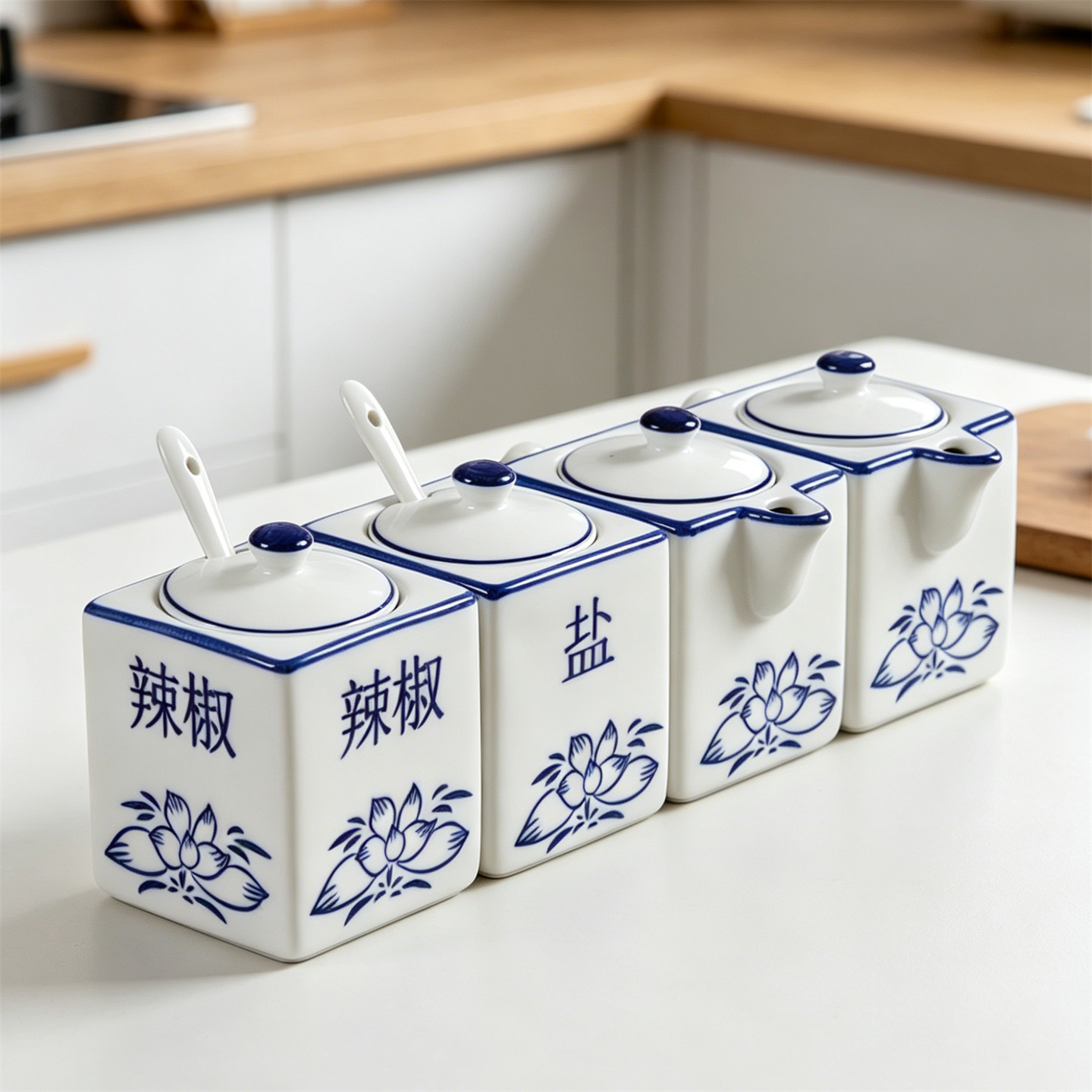 陶瓷调料罐厨房辣椒盐罐糖盅佐料盒家用酱油瓶醋壶方形味精罐简约