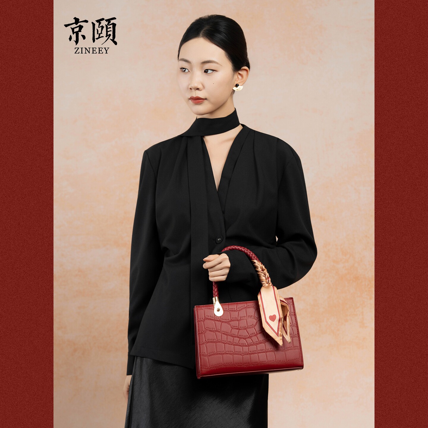 红色鳄鱼纹手提包新娘喜妈妈婆婆婚宴单肩包轻奢高级感斜挎礼物包