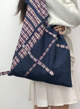 Maci jadick格纹帆布包女包2025新款大容量单肩托特包休闲包