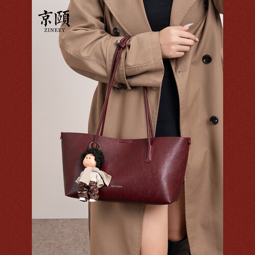 复古大容量托特包女酒红质感油蜡皮新娘婚宴手提包日常通勤两用包