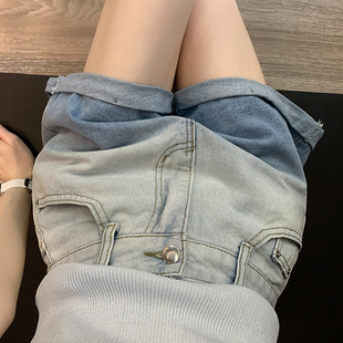 渐变色牛仔短裤 女夏季 新款 高腰宽松显瘦休闲辣妹阔腿卷边三分热裤