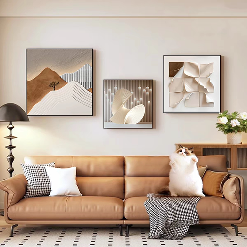 简约高级感客厅装饰画沙发背景抽象艺术壁画现代轻奢三联组合挂画