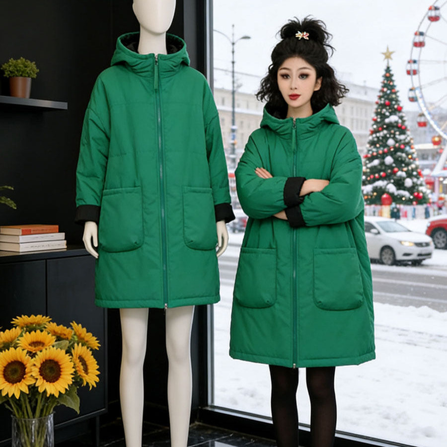 韩版宽松休闲连帽棉服女2026年冬季中长款双面穿大码减龄棉衣外套,女装/女士精品,棉衣/棉服,淘宝优惠券,粉丝福利购,淘宝优惠卷