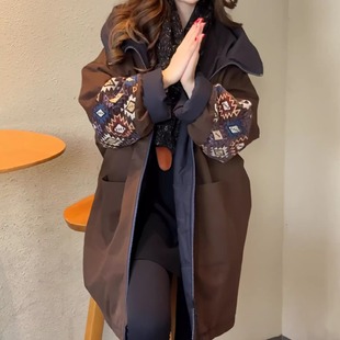 复古时尚休闲宽松连帽棉服女款冬季加厚棉衣冲锋衣中长款夹棉外套