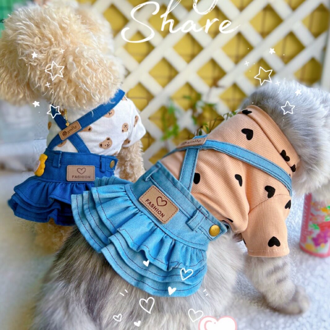 宠物衣服狗子小猫牛仔裙小型犬马尔济斯西施约夏克公主蛋糕裙潮款