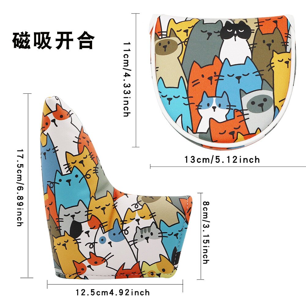 高尔夫球杆套涂鸦猫咪款木杆套一号木球道木直条型半圆款保护帽套