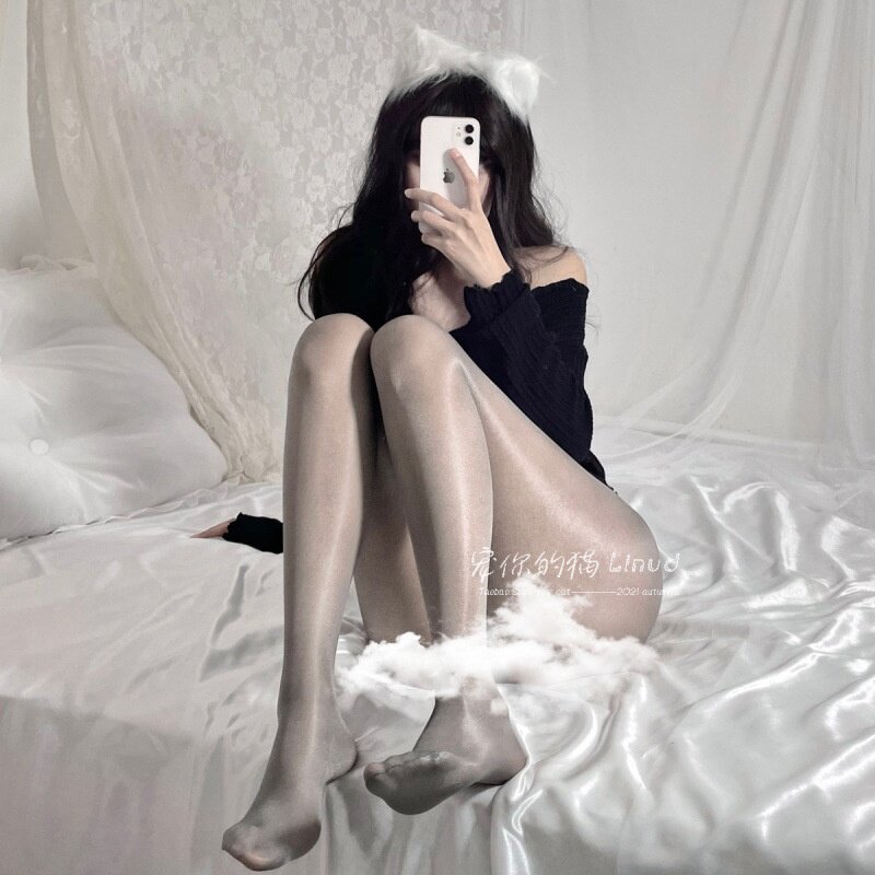 性感马油黑丝油光油亮珠光开裆丝袜丝滑白丝连裤袜超薄Sy