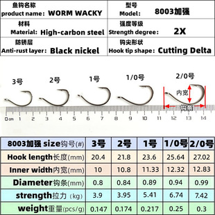 8003路亚wacky倒钓钩软虫软饵钩细条鳜鱼鲈鱼钩2倍加强款8003-2X