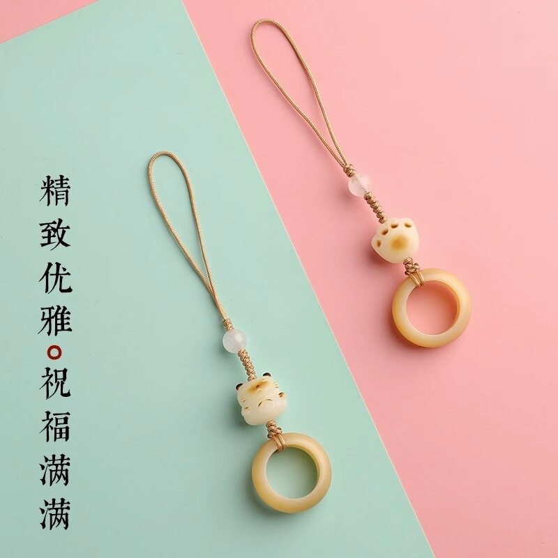白玉菩提炭烧猫爪手机挂绳可爱小众萌钥匙扣手机链包挂防丢挂件
