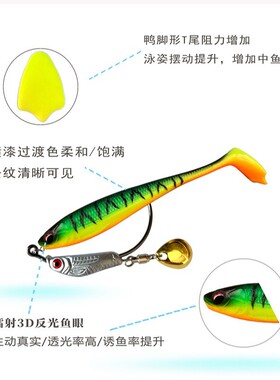 八溪路亚原装出口拖钓高端3D鱼眼喷漆软饵假鱼NFF诱饵T尾鱼饵小鱼