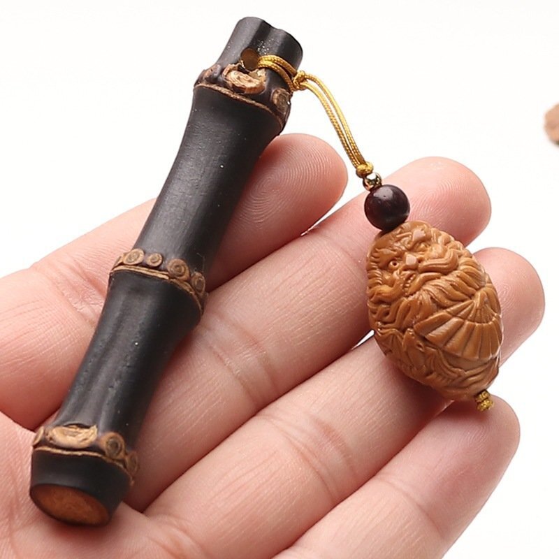 天然竹节手把件文玩雕刻葫芦挂件创意木质工艺品摆件配饰紫竹钟馗
