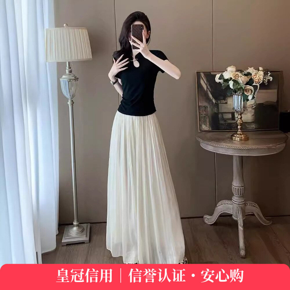 新中式国风短袖套装女夏装时尚减龄休闲运动风阔腿裤裙洋气两件套