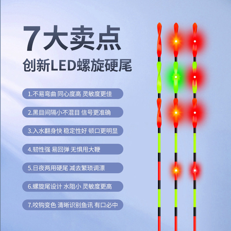 冠标螺旋尾夜光漂硬尾日夜两用电子漂加粗醒目尾425电池夜光浮漂