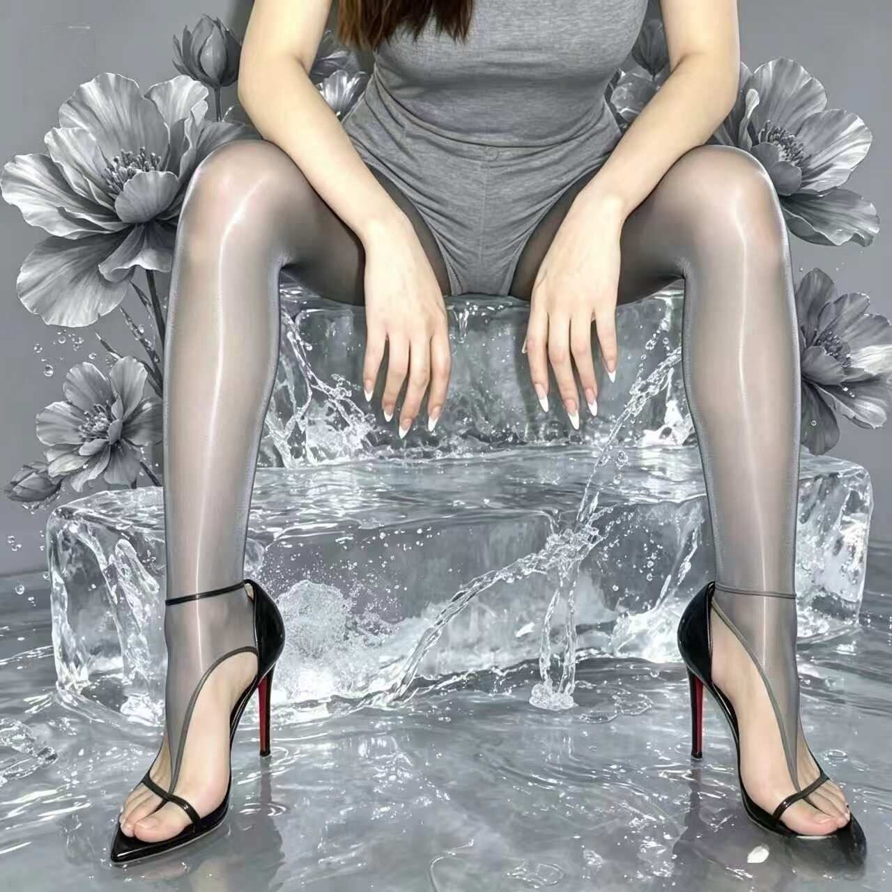 高腰夹趾袜大码高弹马油丝袜打底裤油亮夹趾富姐露脚趾美腿连裤袜