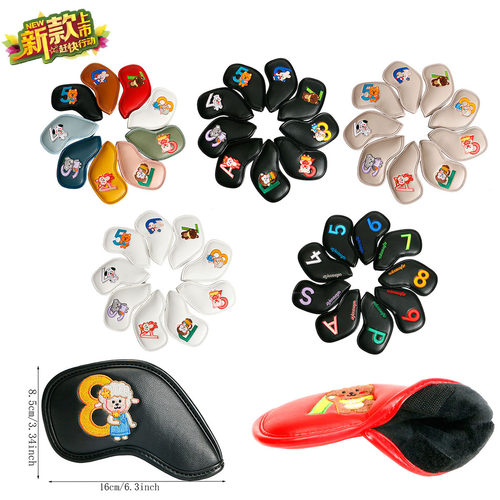 跨境爆款工厂批发刺绣动物铁杆套Golf head cover高尔夫球杆帽套