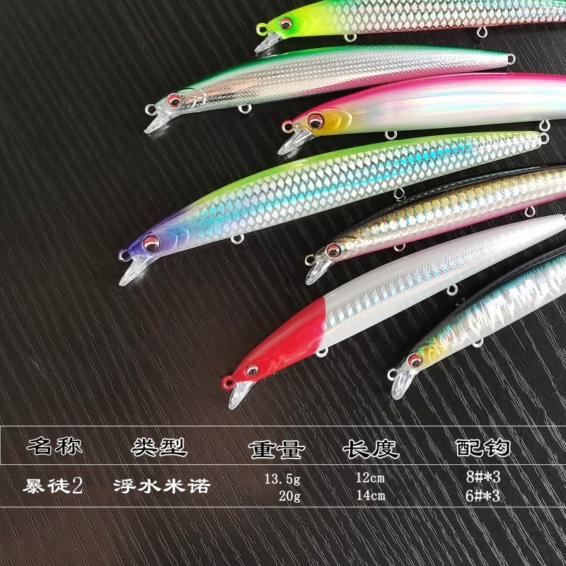 新款远投浮水米诺假饵暴徒二代细长路亚饵水面系仿生假饵翘嘴鳡鱼