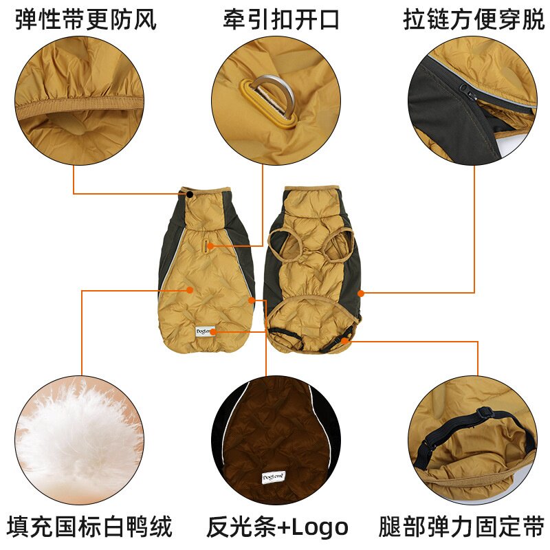 狗狗中小型棉质犬服保暖冬季宠物犬防水羽绒犬外套拉链可牵引衣服
