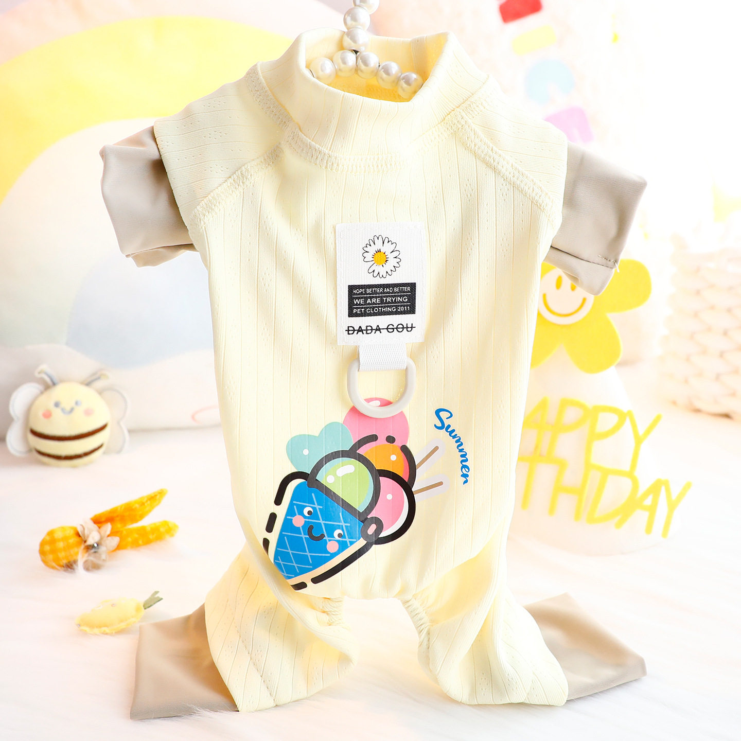 狗狗衣服春夏装薄款冰淇淋印花四腿家居服小型犬宠物7669跨境批发
