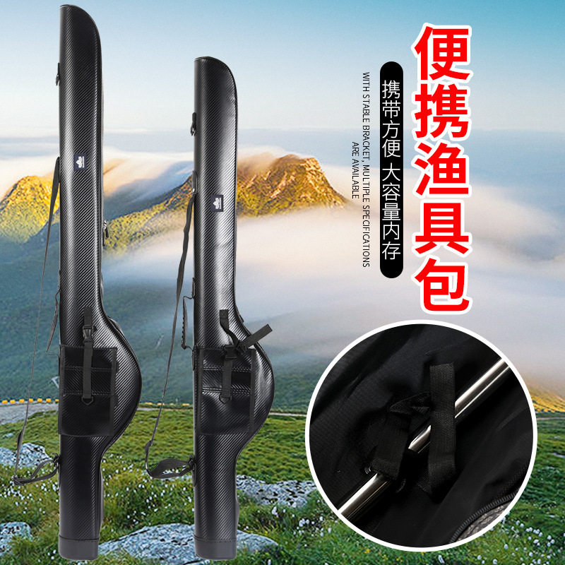 跨境插杆路亚包多功能路亚包大肚包免拆轮硬壳钓鱼杆包轻便海竿包