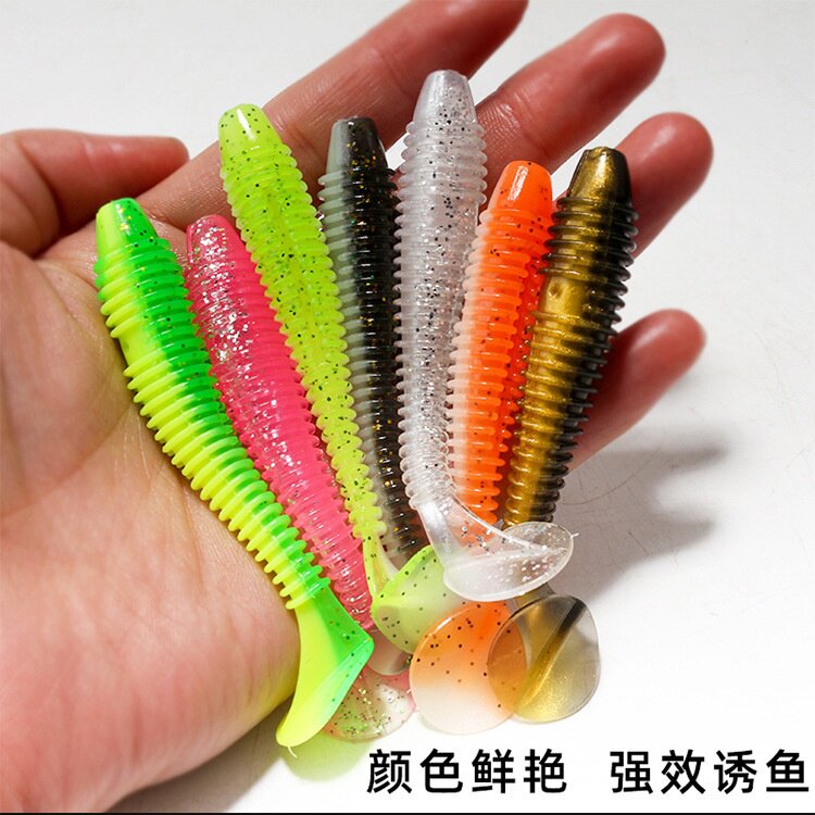 工厂 路亚双色散装螺纹t尾软饵软虫铅头钩t尾蛆鲈鱼鳜鱼假饵