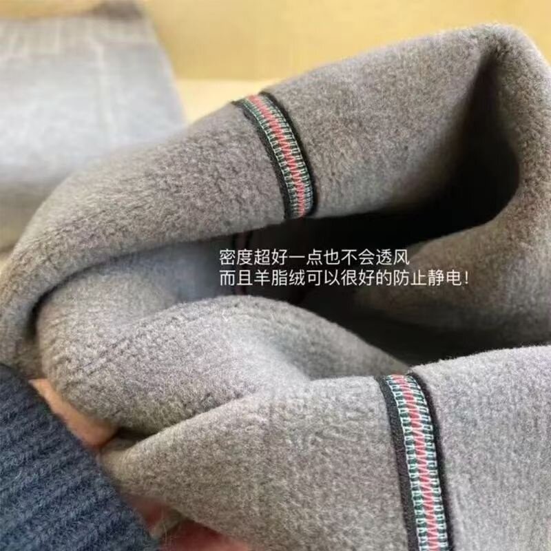 灰色螺纹打底裤女外穿秋冬加绒加厚暖棉裤瘦腿ins秋裤竖条纹连袜